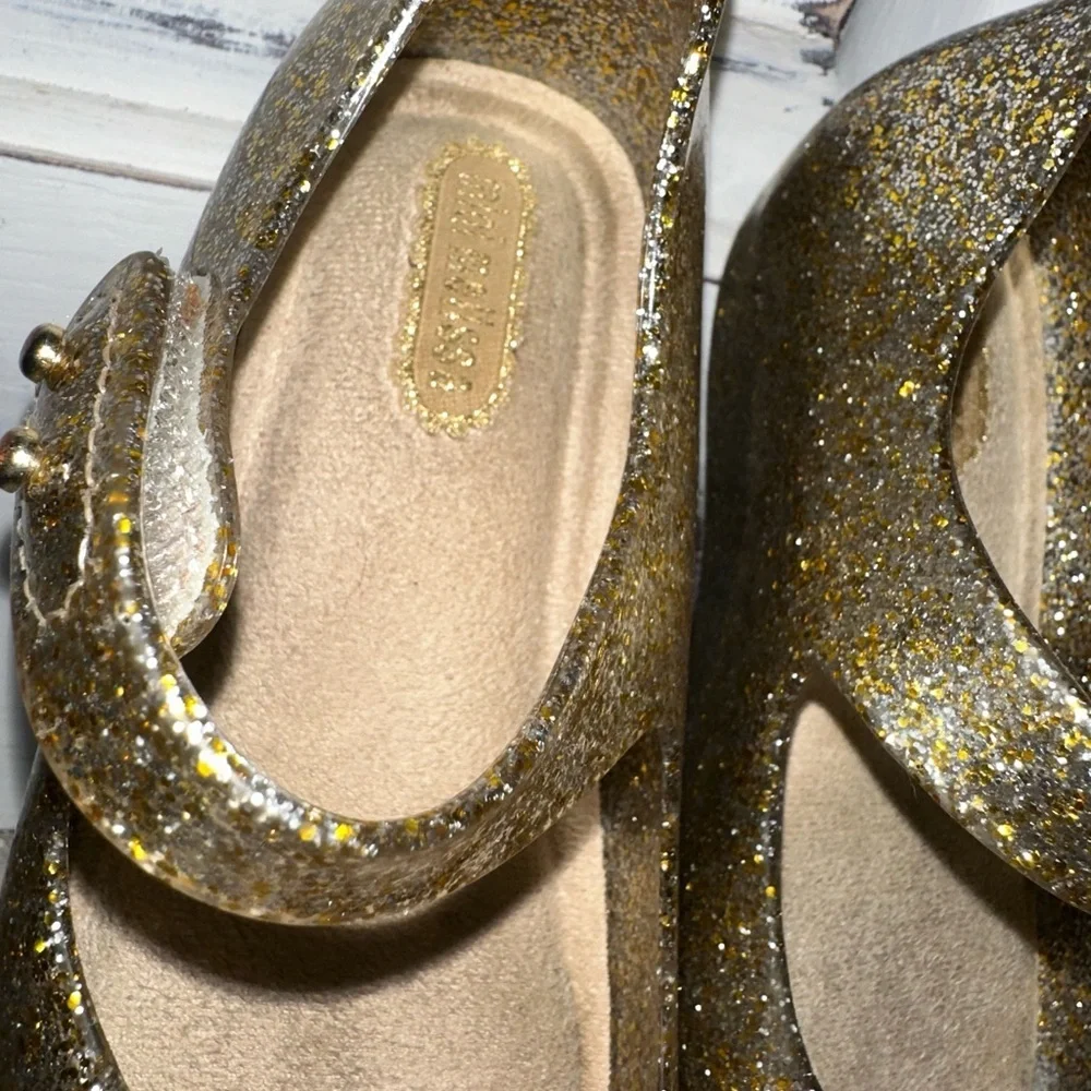 Mini Melissa Glittery Gold Kids Shoes with Bow size 8